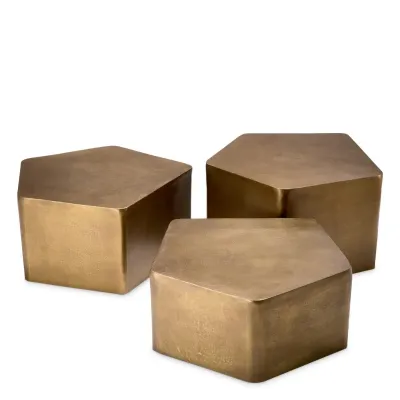 Veenazza Vintage Brass Finish Set Of 3 Coffee Table