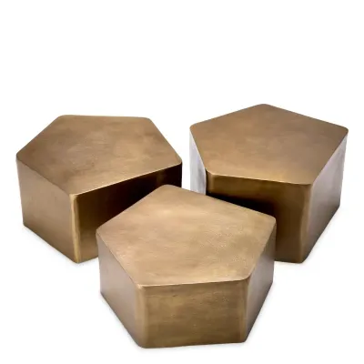 Veenazza Vintage Brass Finish Set Of 3 Coffee Table