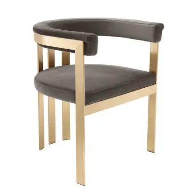 Dining Chair Clubhouse Brushed Brass Finish Savona Grey