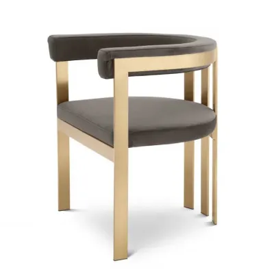 Dining Chair Clubhouse Brushed Brass Finish Savona Grey