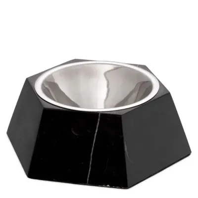 Dog Food Bowl Nice Marble Gold Finish Black