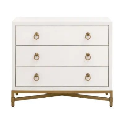 Strand Shagreen 3-Drawer Nightstand Pearl Shagreen, Brushed Gold