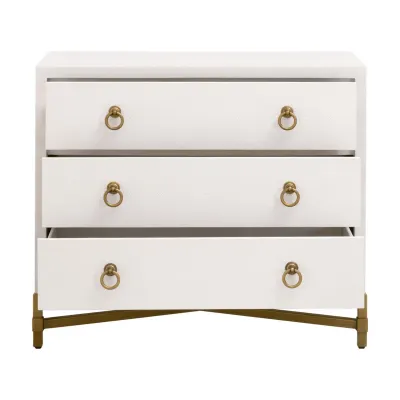 Strand Shagreen 3-Drawer Nightstand Pearl Shagreen, Brushed Gold