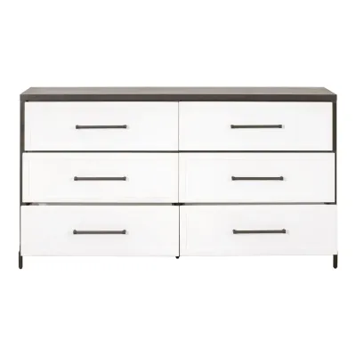 Wrenn 6-Drawer Double Dresser Burnished Brown Acacia, Matte White, Antique Bronze