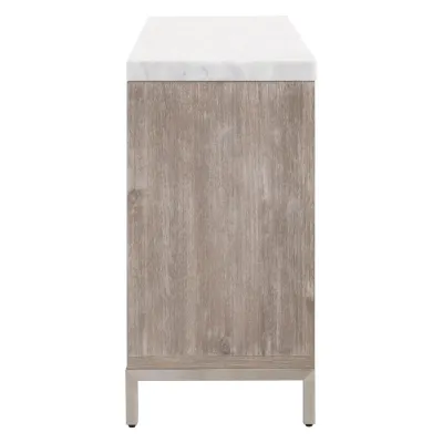 Azure Carrera 6-Drawer Double Dresser Natural Gray Acacia, White Carrera Marble, Brushed Stainless Steel