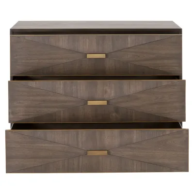 Wynn 3-Drawer Nightstand Burnished Brown, Brushed Gold