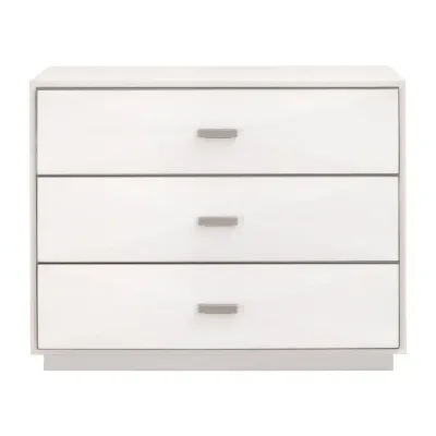 Wynn Shagreen 3-Drawer Nightstand Pearl Shagreen, Brushed Stainless Steel
