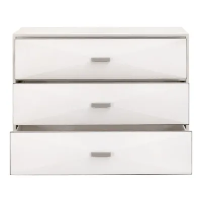 Wynn Shagreen 3-Drawer Nightstand Pearl Shagreen, Brushed Stainless Steel