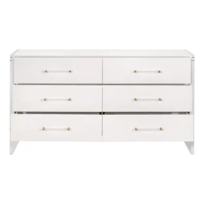 Sonia Shagreen 6-Drawer Double Dresser Pearl Shagreen, Lucite, Brushed Brass