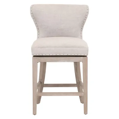 Milton Swivel Counter Stool Bisque French Linen Natural Gray Ash