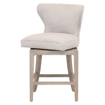 Milton Swivel Counter Stool Performance Bisque French Linen, Natural Gray Ash