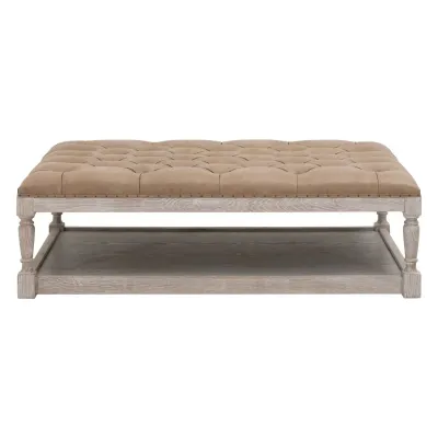 Townsend Tufted Upholstered Rectangle Coffee Table - Ivanhoe Toast, Natural Gray Ash, Black Nail Tacks