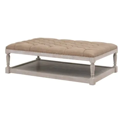 Townsend Tufted Upholstered Rectangle Coffee Table - Ivanhoe Toast, Natural Gray Ash, Black Nail Tacks