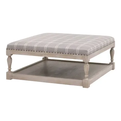 Townsend Upholstered Coffee Table - LiveSmart Walden-Stone, Natural Gray Ash, Gold Nails