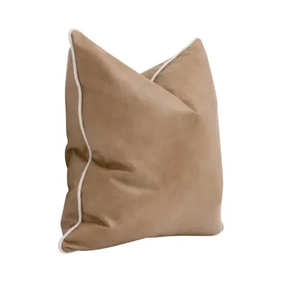 The Not So Basic 22" Essential Pillow, Set of 2 - Ivanhoe Toast, Performance Bisque French Linen Piping