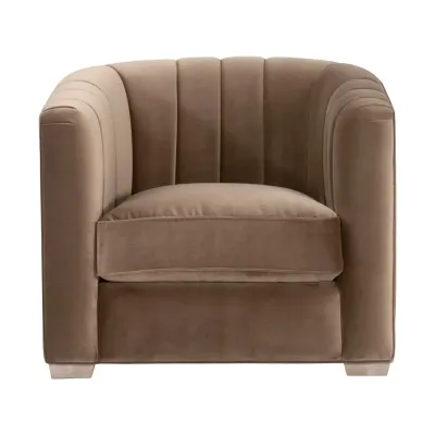 Bronx Caramel Velvet Natural Gray Oak Channel Back Sofa Chair
