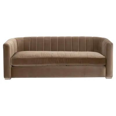 Bronx Caramel Velvet Natural Gray Oak Channel Back Sofa 87"
