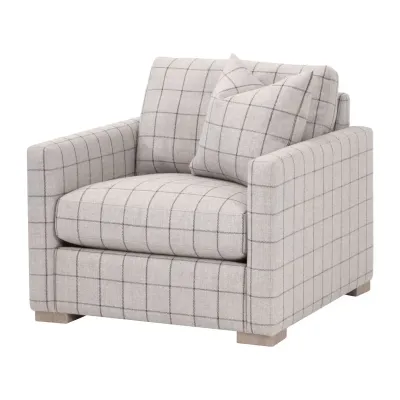 Clara Slim Arm Sofa Chair - Performance Windowpane Cement, Natural Gray Oak