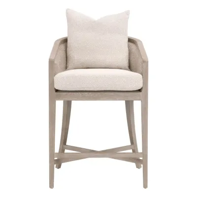 McGuire Natural Gray Oak & Cane LiveSmart Gellar-Linen Counter Stool