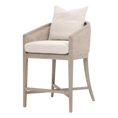 McGuire Natural Gray Oak & Cane LiveSmart Gellar-Linen Counter Stool