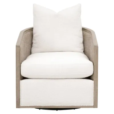 McGuire Swivel Club Chair Performance Boucle Snow, Natural Gray Oak & Cane