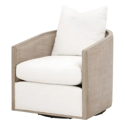 McGuire Swivel Club Chair Performance Boucle Snow, Natural Gray Oak & Cane