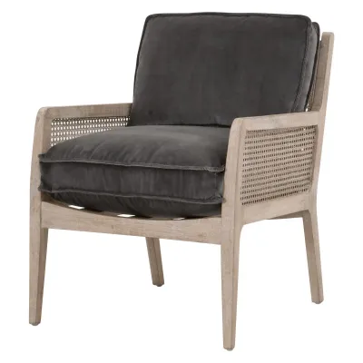 Leone Club Chair Dark Dove Velvet, Natural Gray Oak, Cane