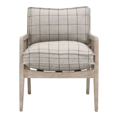 Leone Natural Gray Oak Cane Performance Windowpane Cement Club Chair