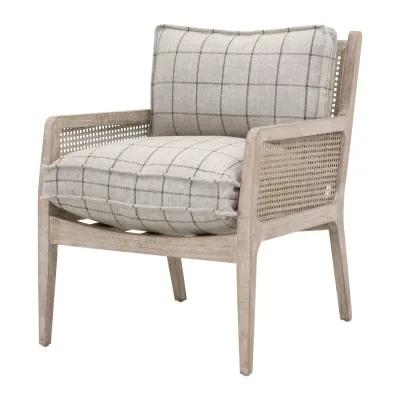 Leone Natural Gray Oak Cane Performance Windowpane Cement Club Chair