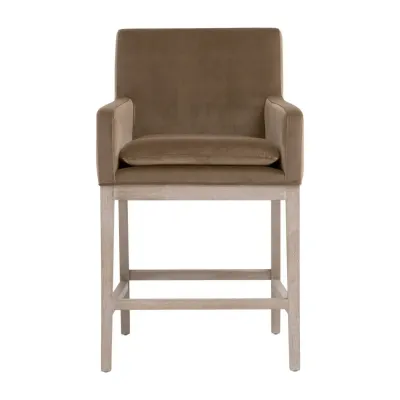 Drake Caramel Velvet Natural Gray Oak Counter Stool