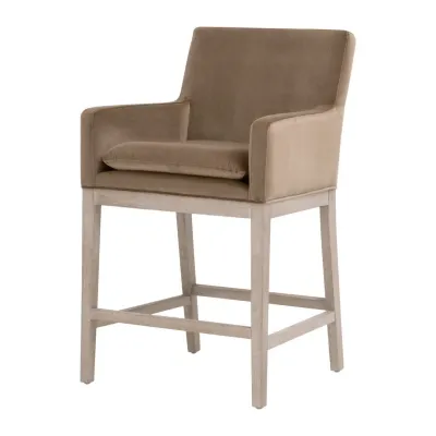 Drake Caramel Velvet Natural Gray Oak Counter Stool