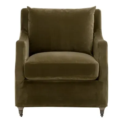 Jade Olive Velvet Natural Gray Oak Slipcover Club Chair