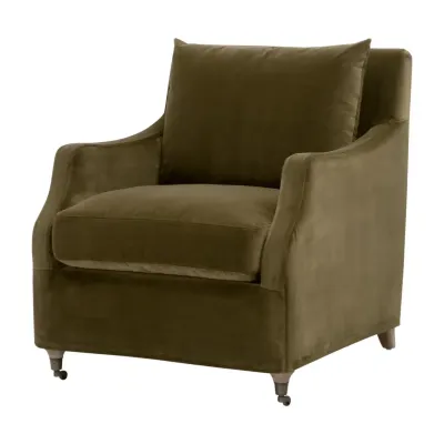 Jade Olive Velvet Natural Gray Oak Slipcover Club Chair