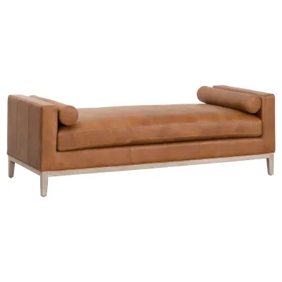 Keaton Daybed Whiskey Brown Top Grain Leather, Natural Gray Oak