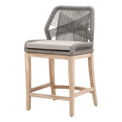 Loom Outdoor Counter Stool Platinum Rope, Performance Smoke Gray, Gray Teak Indoor/Outdoor