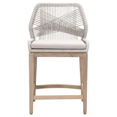 Loom Outdoor Counter Stool Taupe White Gray Teak