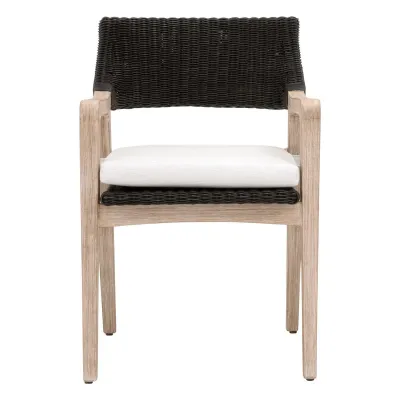 Lucia Arm Chair Black Rattan, Performance White Speckle, Natural Gray Mahogany