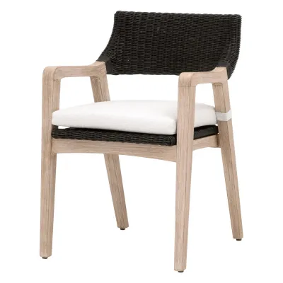 Lucia Arm Chair Black Rattan, Performance White Speckle, Natural Gray Mahogany