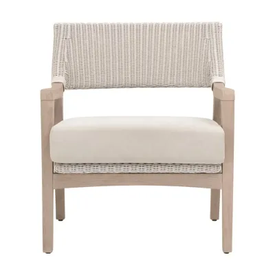 Lucia Pure White Synthetic Wicker Performance Stone Washed Ever Teak Outdoor Club Chair