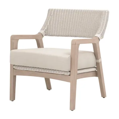 Lucia Pure White Synthetic Wicker Performance Stone Washed Ever Teak Outdoor Club Chair