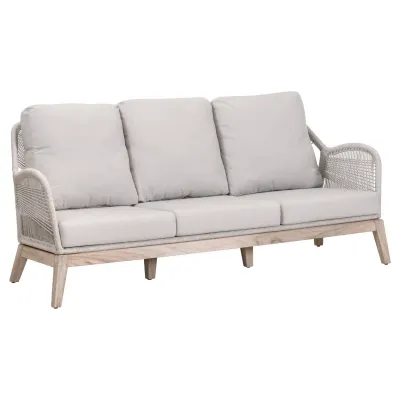 Loom Outdoor 79" Sofa Taupe & White Flat Rope, Performance Pumice, Gray Teak Indoor/Outdoor