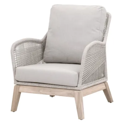 Loom Outdoor Club Chair Taupe & White Flat Rope, Performance Pumice, Gray Teak Indoor/Outdoor