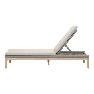 Loom Outdoor Chaise Lounge Taupe & White Flat Rope, Performance Pumice, Gray Teak Indoor/Outdoor