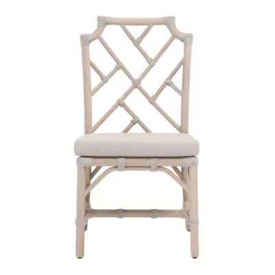 Bayview Taupe & White Flat Rope Performance Pumice Washed Ever Teak Outdoor Dining Chair Set of 2