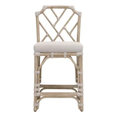 Bayview Counter Stool - Taupe & White Flat Rope, Performance Pumice, Natural Gray Mahogany