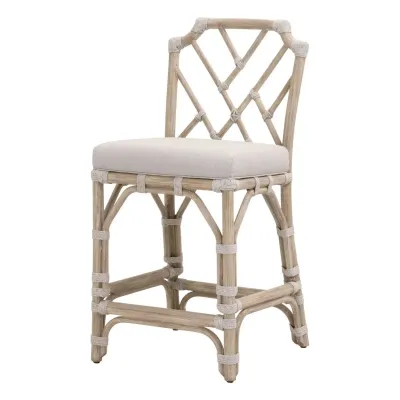 Bayview Counter Stool - Taupe & White Flat Rope, Performance Pumice, Natural Gray Mahogany