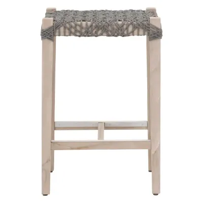 Costa Dove Flat Rope Gray Teak Outdoor Backless Counter Stool