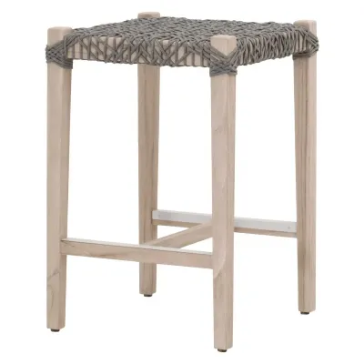Costa Dove Flat Rope Gray Teak Outdoor Backless Counter Stool