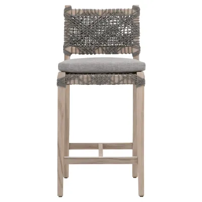 Costa Outdoor Counter Stool Dove Flat Rope, Performance Dove, Gray Teak Indoor/Outdoor