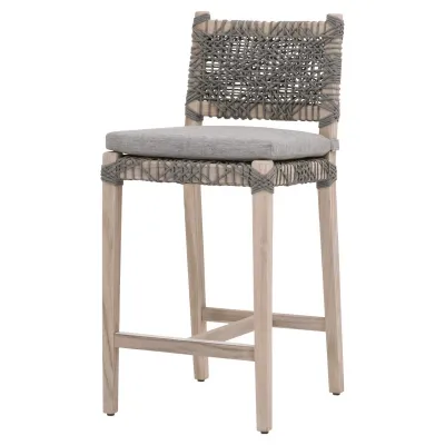 Costa Outdoor Counter Stool Dove Flat Rope, Performance Dove, Gray Teak Indoor/Outdoor